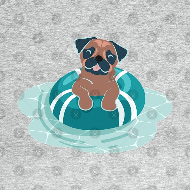 Summer pool pawty // aqua background pug dog breed in vacation playing on swimming pool by SelmaCardoso